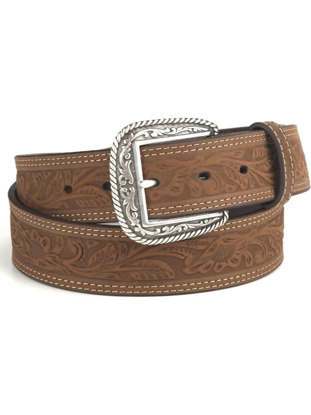 Stylish Men's Leather Floral Embossed Belt - Perfect for Casual & Dressy Outfits